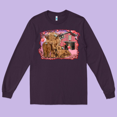 Valentine's Day Mama Cow And Baby Cows Long Sleeve Tee Designed By Ranaportraitstore