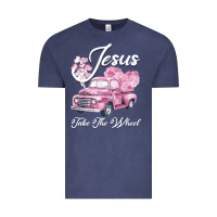 Vintage Denim Leopard Floral Pink Car Jesus Take The Wheel Vintage Tee - Bettercallsaul