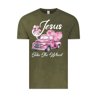 Vintage Olive Leopard Floral Pink Car Jesus Take The Wheel Vintage Tee - Bettercallsaul