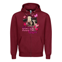 Burgundy Valentine's Day Shut Up And Kiss Me Heifer Holstein Cow Zipper Hoodie - FaDigitalArtStudio