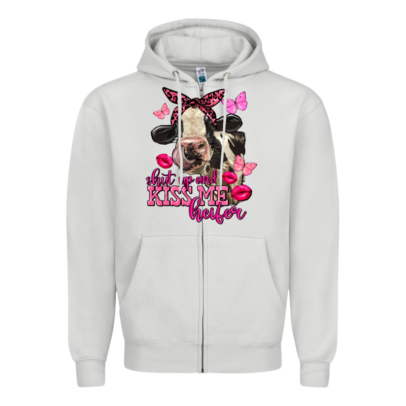Valentine's Day Shut Up And Kiss Me Heifer Holstein Cow Zipper Hoodie by FaDigitalArtStudio | Teevron