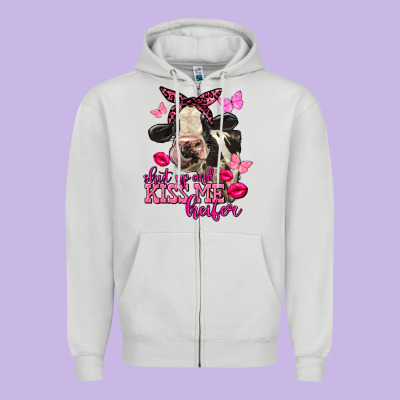 Valentine's Day Shut Up And Kiss Me Heifer Holstein Cow Zipper Hoodie Designed By Fadigitalartstudio