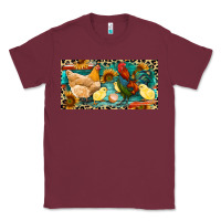 Burgundy Chicken rooster and chicks with leopard Classic Tee - RanaPortraitStore