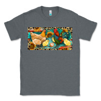 Charcoal Heather Chicken rooster and chicks with leopard Classic Tee - RanaPortraitStore