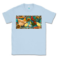 Dusty Blue Chicken rooster and chicks with leopard Classic Tee - RanaPortraitStore