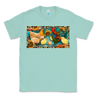 Seafoam Chicken rooster and chicks with leopard Classic Tee - RanaPortraitStore