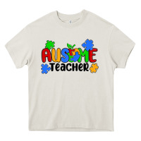 Cream ausome teacher Heavy Core Tee - MaliasSmallBusiness