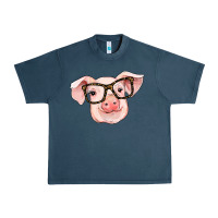 Midnight Navy pig with glasses Urban Heavy Tee - RanaPortraitStore