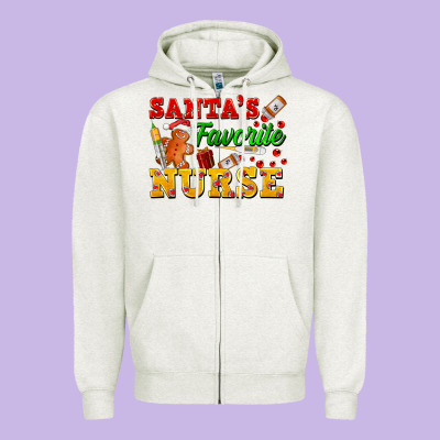 Santa's Favorite Nurse Zipper Hoodie Designed By Fadigitalartstudio