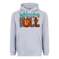 Heather Grey Welcome Fall Heavyweight Hoodie - CowhideDigitalArt