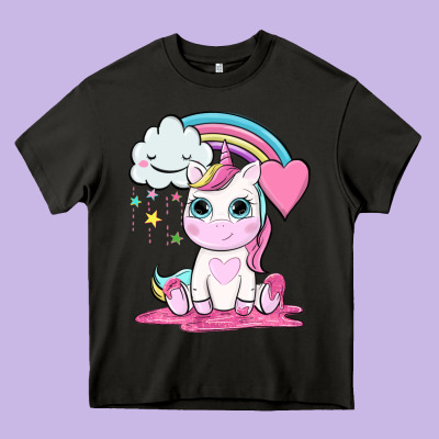 Cute Unicorn And Rainbow Heavy Core Tee Designed By Nancycooperartshop
