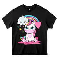 Black cute unicorn and rainbow Heavy Core Tee - NancyCooperArtShop