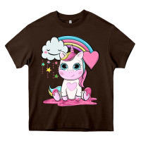 Chocolate Brown cute unicorn and rainbow Heavy Core Tee - NancyCooperArtShop