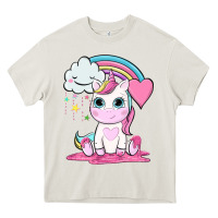 Cream cute unicorn and rainbow Heavy Core Tee - NancyCooperArtShop