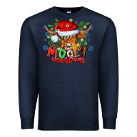 Navy Mooey Christmas Premium Sweatshirt - CowhideDigitalArt