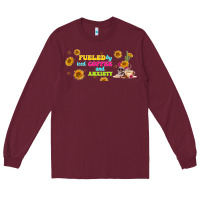 Burgundy fueled by ıced coffee and anxiety Long Sleeve Tee - TumblerDesignByShophia