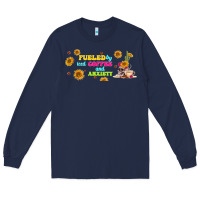 Navy fueled by ıced coffee and anxiety Long Sleeve Tee - TumblerDesignByShophia