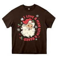 Chocolate Brown i love a man with a beard Heavy Core Tee - MaliasSmallBusiness