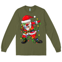 Army Green Dabbing Santa Christmas Tree Lights Long Sleeve Tee - tuanDangUi