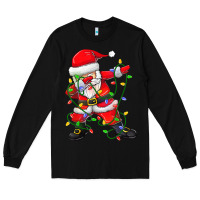 Black Dabbing Santa Christmas Tree Lights Long Sleeve Tee - tuanDangUi