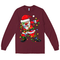 Burgundy Dabbing Santa Christmas Tree Lights Long Sleeve Tee - tuanDangUi