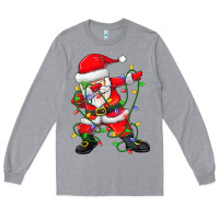Heather Grey Dabbing Santa Christmas Tree Lights Long Sleeve Tee - tuanDangUi