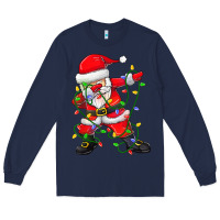Navy Dabbing Santa Christmas Tree Lights Long Sleeve Tee - tuanDangUi