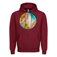 Burgundy baseball with sunflower round earrings Zipper Hoodie - BundleAndBundleShop