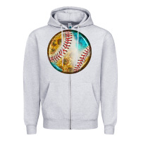 Heather Grey baseball with sunflower round earrings Zipper Hoodie - BundleAndBundleShop