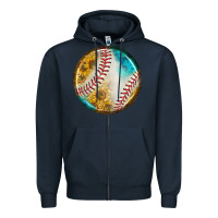 Navy baseball with sunflower round earrings Zipper Hoodie - BundleAndBundleShop