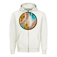 Oatmeal Heather baseball with sunflower round earrings Zipper Hoodie - BundleAndBundleShop