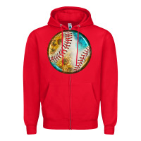 Red baseball with sunflower round earrings Zipper Hoodie - BundleAndBundleShop
