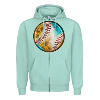 Seafoam baseball with sunflower round earrings Zipper Hoodie - BundleAndBundleShop