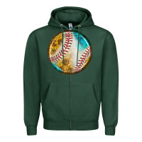 Baseball With Sunflower Round Earrings Zipper Hoodie | Teevron