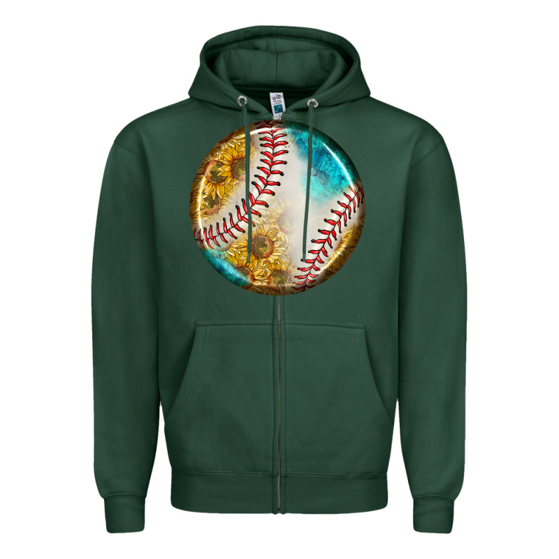 Baseball With Sunflower Round Earrings Zipper Hoodie by BundleAndBundleShop | Teevron