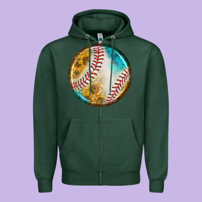 Baseball With Sunflower Round Earrings Zipper Hoodie Designed By Bundleandbundleshop