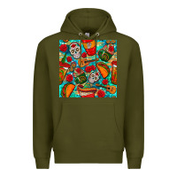 Army Green hispanic heritage month coffee cups and taco with glitter and leopard  Premium Hoodie - BundleAndBundleShop
