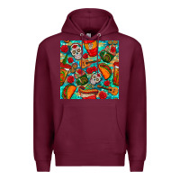 Burgundy hispanic heritage month coffee cups and taco with glitter and leopard  Premium Hoodie - BundleAndBundleShop
