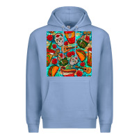 Colony Blue hispanic heritage month coffee cups and taco with glitter and leopard  Premium Hoodie - BundleAndBundleShop
