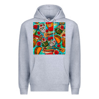 Heather Grey hispanic heritage month coffee cups and taco with glitter and leopard  Premium Hoodie - BundleAndBundleShop