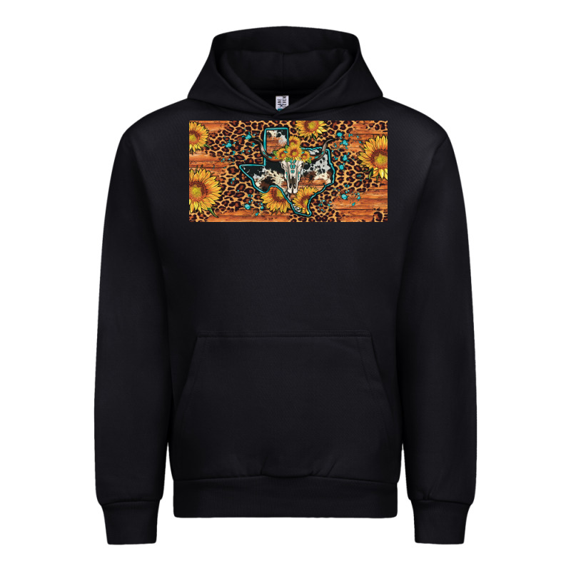 Texas Map Bull Skull Sunflower Leopard Licence Plate Urban Hoodie by Artiststas | Teevron