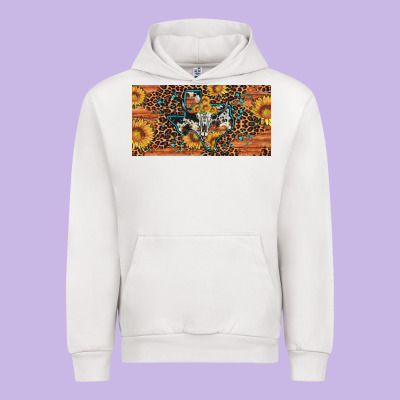 Texas Map Bull Skull Sunflower Leopard Licence Plate Urban Hoodie Designed By Artiststas