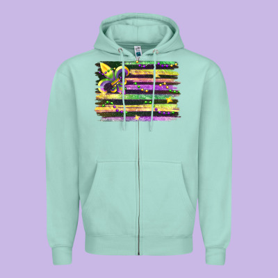 Mardi Gras Zipper Hoodie Designed By Fadigitalartstudio