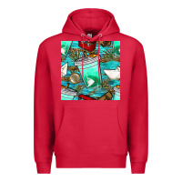 Cardinal fish coffee cups and reeds with paper boat and leopard lake seamless p Premium Hoodie - BundleAndBundleShop