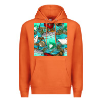 Fish Coffee Cups And Reeds With Paper Boat And Leopard Lake Seamless P Premium Hoodie | Teevron