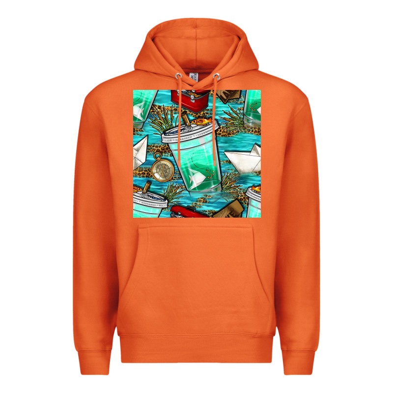 Fish Coffee Cups And Reeds With Paper Boat And Leopard Lake Seamless P Premium Hoodie by BundleAndBundleShop | Teevron
