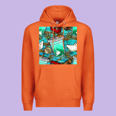 Fish Coffee Cups And Reeds With Paper Boat And Leopard Lake Seamless P Premium Hoodie Designed By Bundleandbundleshop