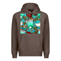 Coffee fish coffee cups and reeds with paper boat and leopard lake seamless p Premium Hoodie - BundleAndBundleShop