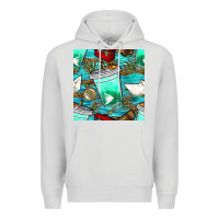 Dove Grey fish coffee cups and reeds with paper boat and leopard lake seamless p Premium Hoodie - BundleAndBundleShop