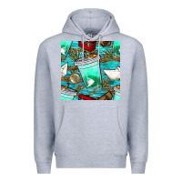 Heather Grey fish coffee cups and reeds with paper boat and leopard lake seamless p Premium Hoodie - BundleAndBundleShop